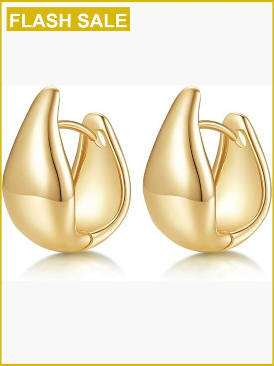 Jewelry - Teardrop Huggie Hoop Earrings - Thick Elegant 20mm x 10mm
